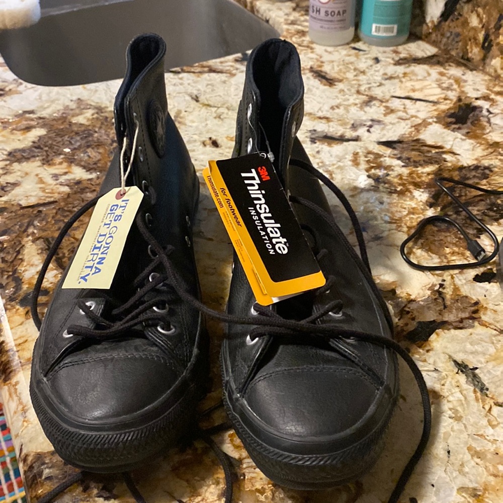Leather all black converse NWT sz 13
